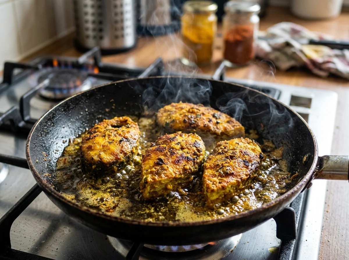 手順2: ヒルサを焼く（10分）