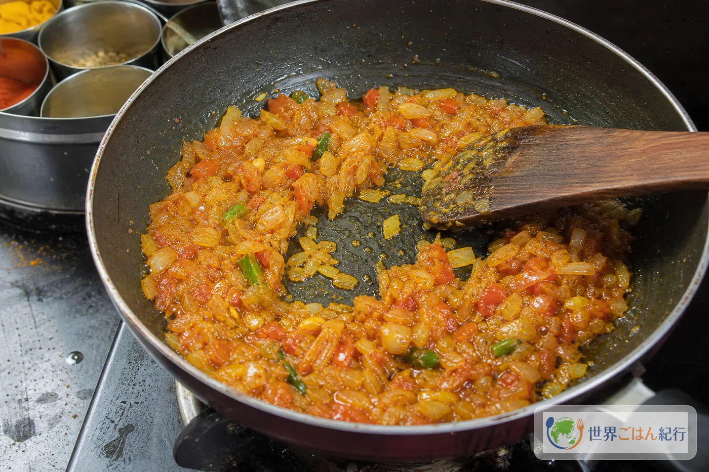 手順3: 玉ねぎとトマトのベースを作る