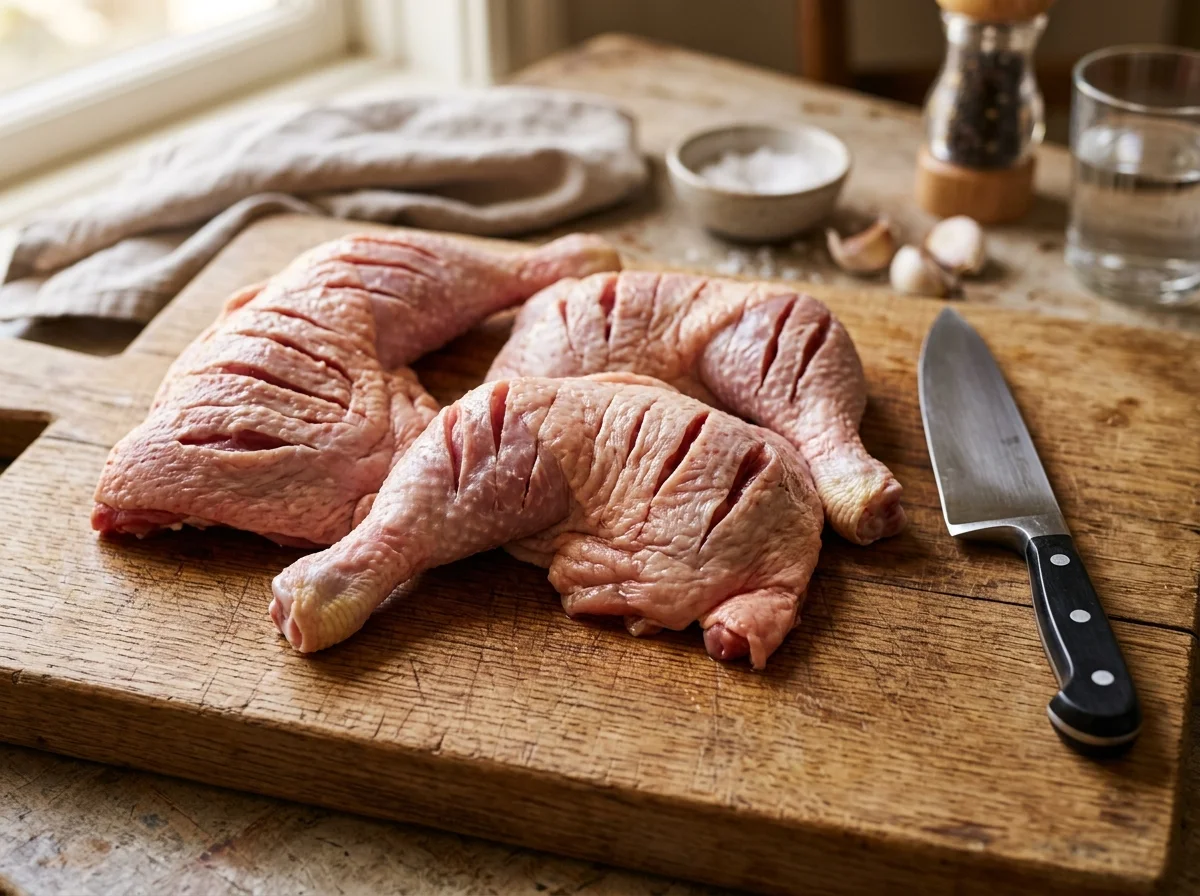 手順1: 鶏肉に切れ目を入れる（5分）