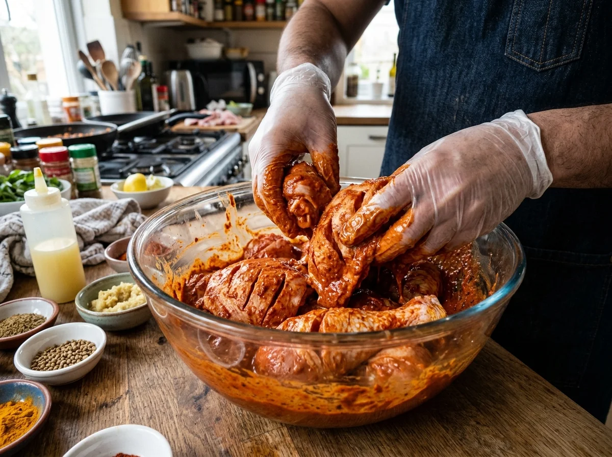 手順3: 鶏肉をマリネードに漬け込む（5分＋冷蔵12時間）