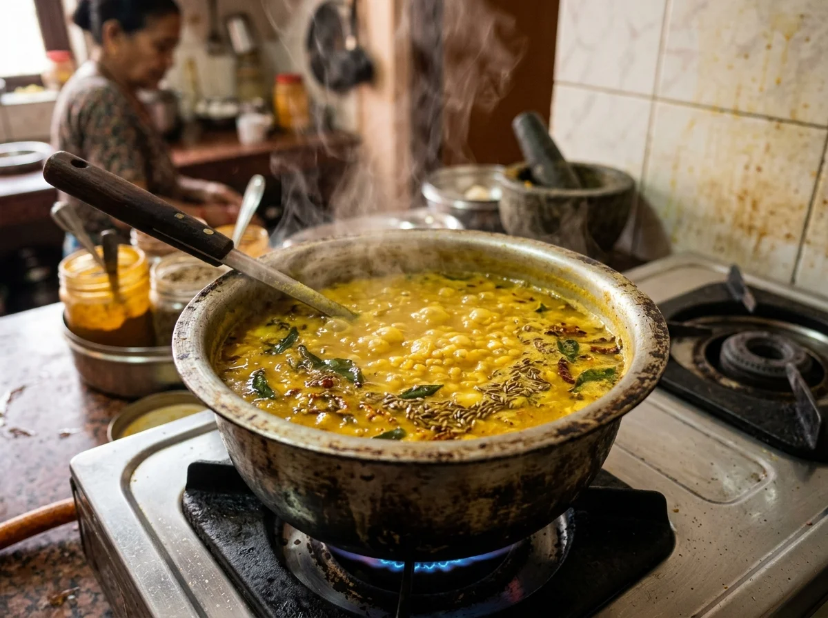 手順1: マスールダルを洗い、水600ml・ターメリックと共に鍋に入れて強火にかける