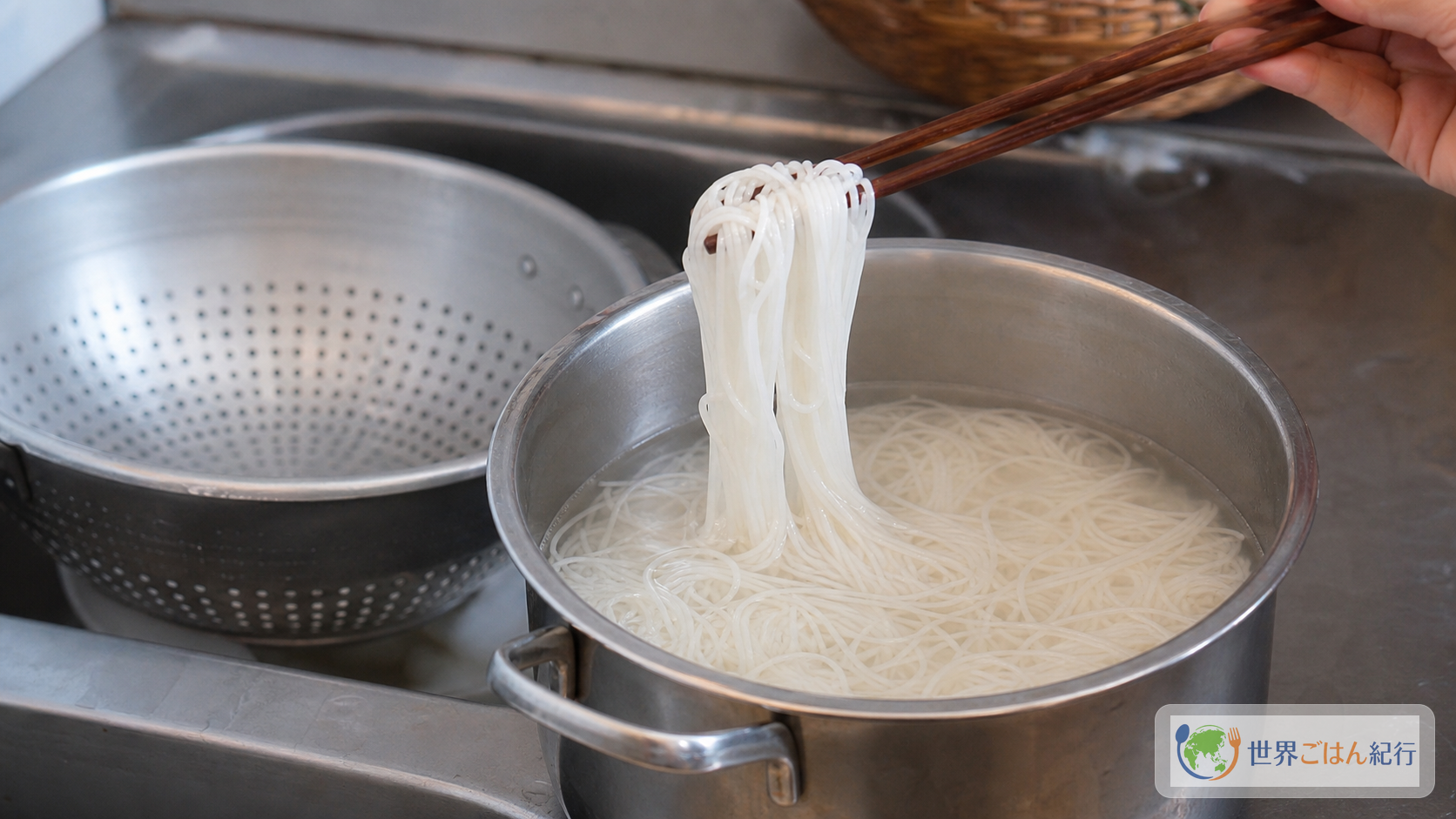 手順6: 米麺を戻して締める