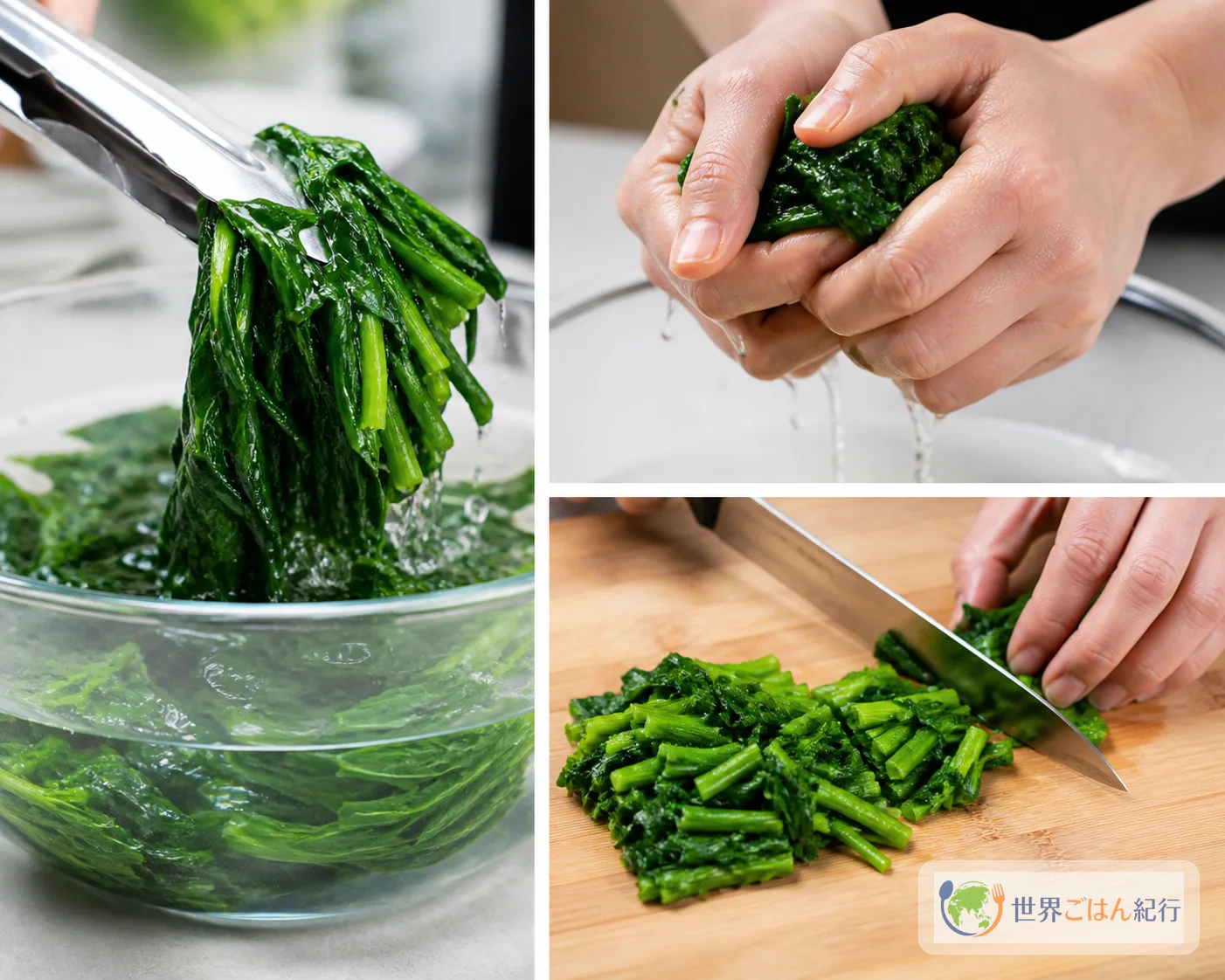 手順6: 青菜をゆでて、味をリセットする皿にする