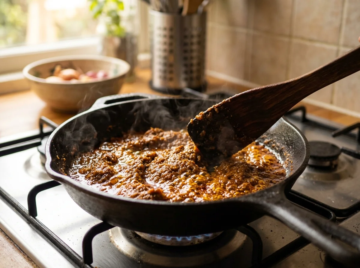 手順10: こぶみかんの葉5枚を手で軽くちぎって加える（葉脈を切ると香りが出やすい）