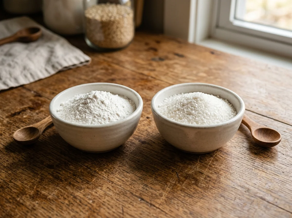 米粉とタピオカ粉が小さなボウルに入って並んでいる