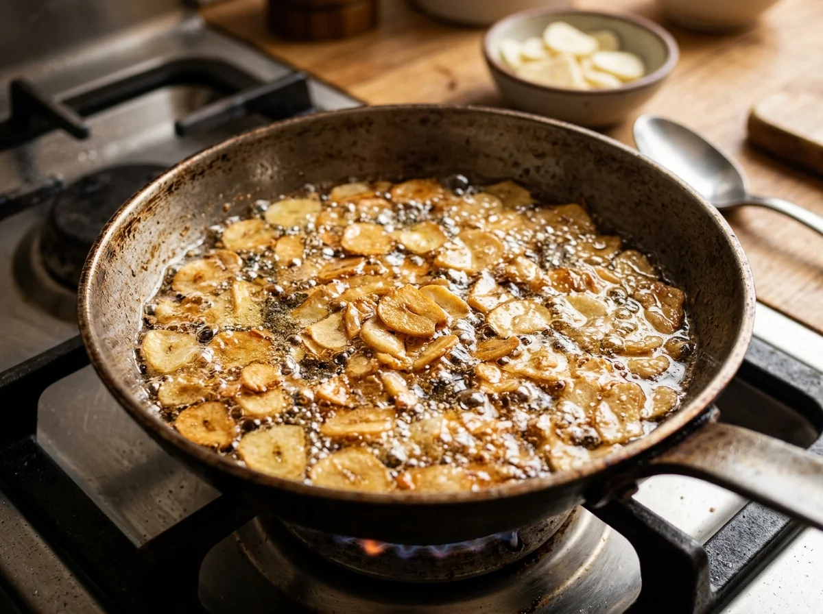 手順5: 揚げにんにくを作る（3分）