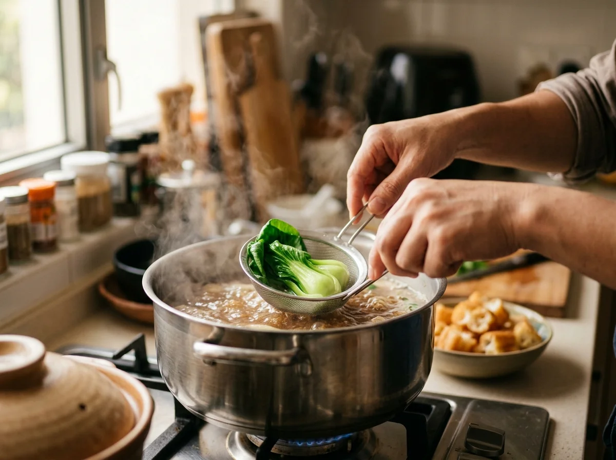 手順3: 煮込み終わる30分前に、老抽大さじ2、生抽大さじ3、オイスターソース大さじ1、砂糖小さじ2を加えて味を調える。塩で最終調整する