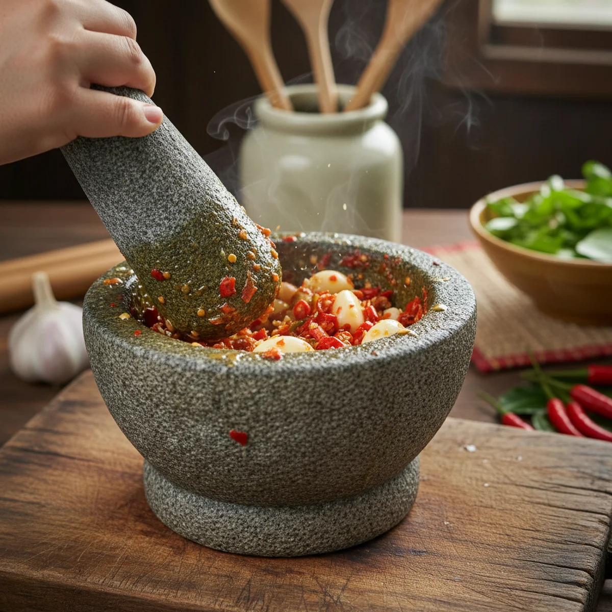 手順1: にんにくと唐辛子を準備し調味料を合わせる(約3分)