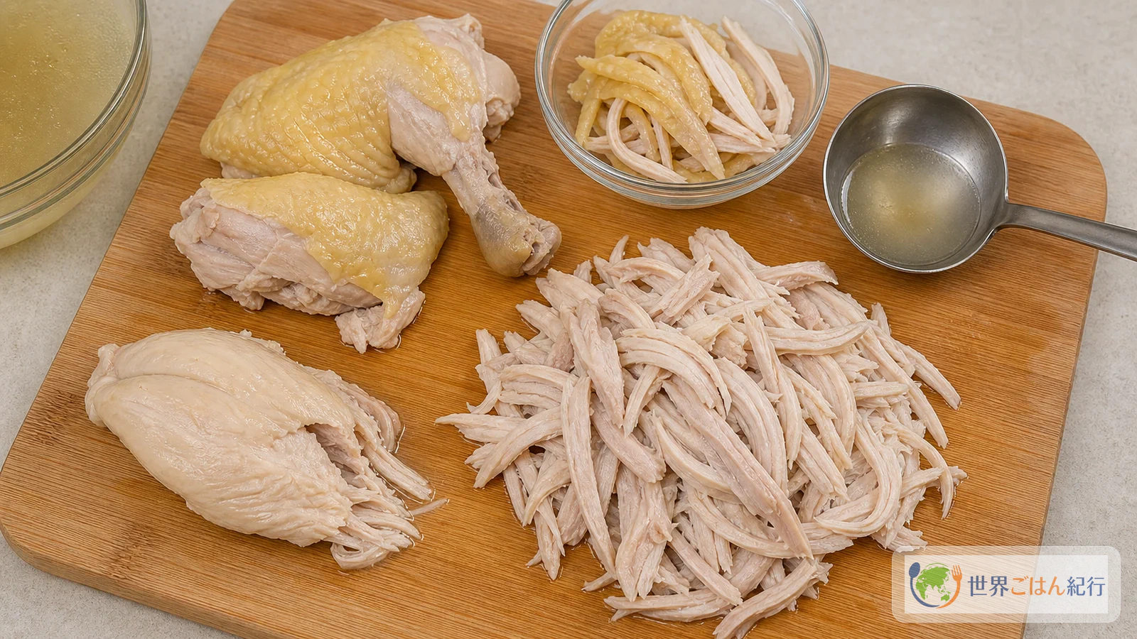 手順7: 鶏肉を裂く(5分)